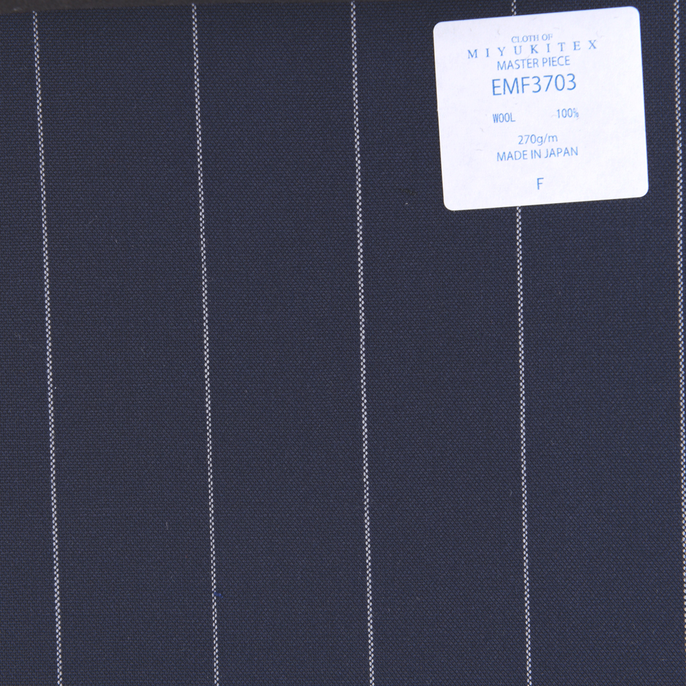 EMF3703 マスターピースコレクション サヴィルロウヤーンカウントシリーズ 広巾ストライプ ネイビー[生地] 御幸毛織(ミユキ)