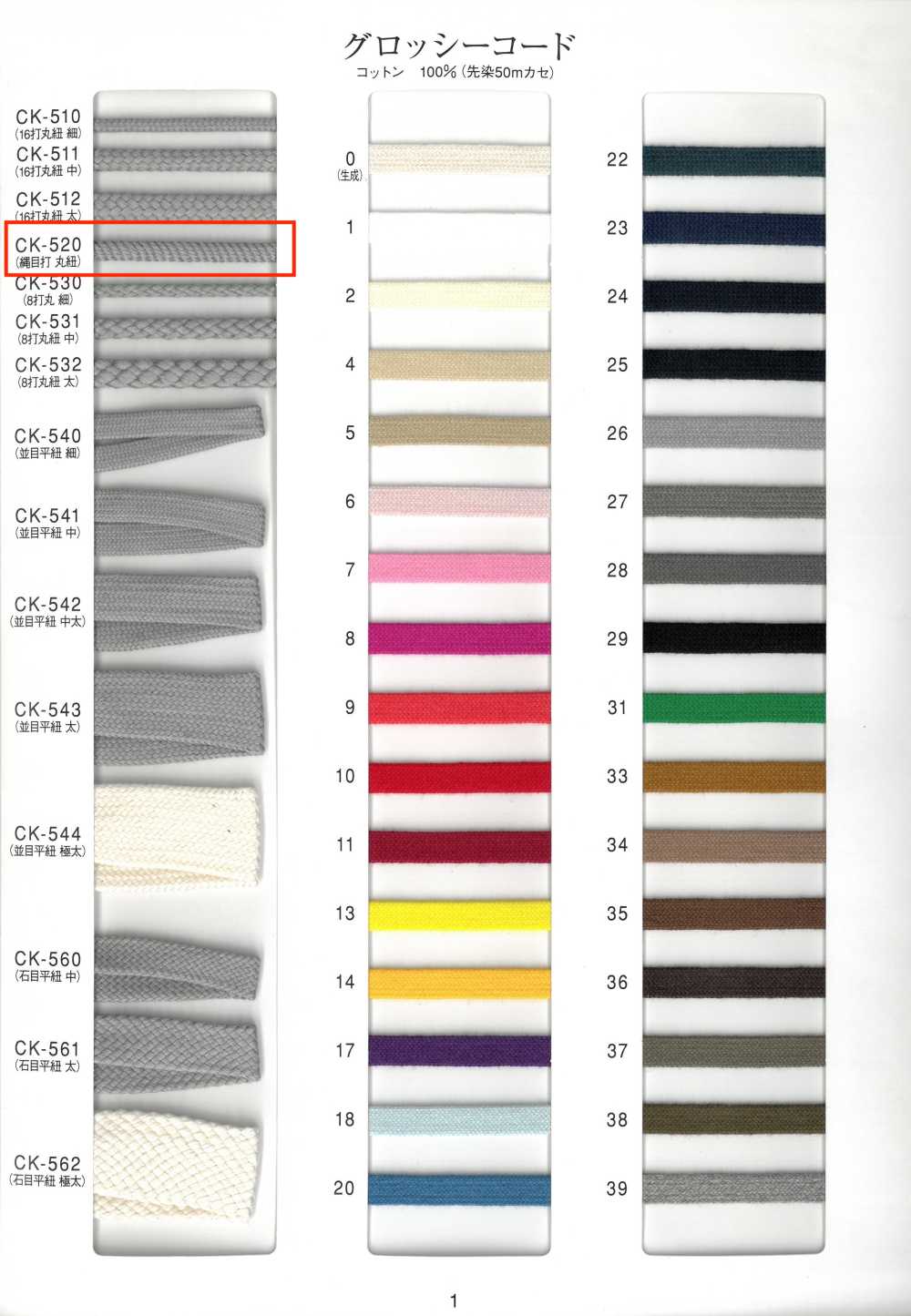 CK-520 グロッシーコード 丸紐 網目打[リボン・テープ・コード]