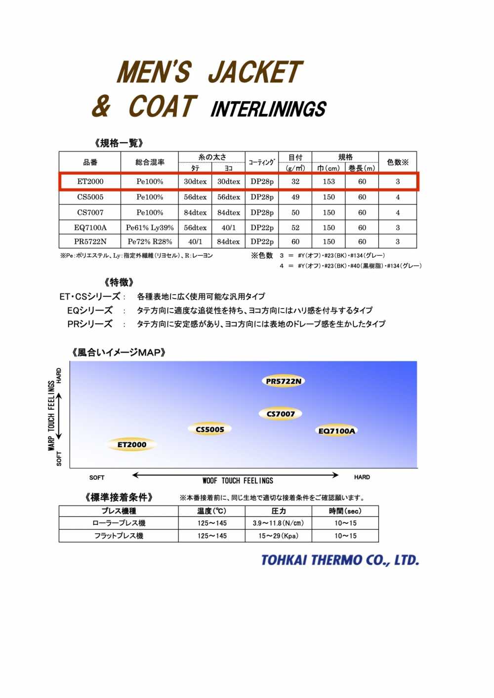 ET2000 ET・CSシリーズ <高汎用性接着芯>[芯地] 東海サーモ(Thermo)