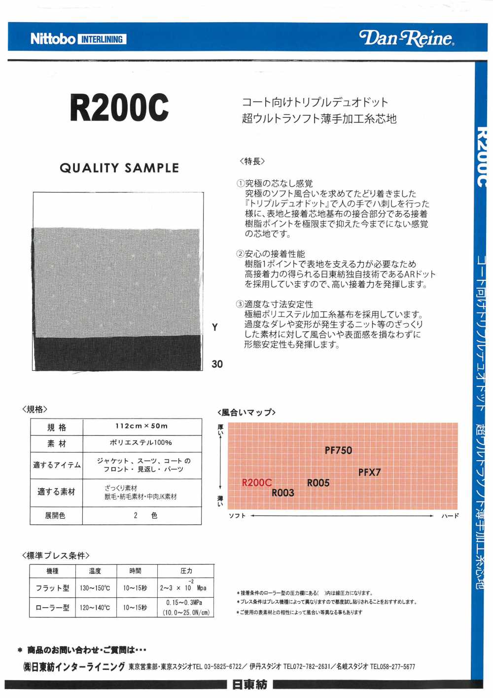 R200C コート向け トリプルデュオドット 超ウルトラソフト 薄手加工糸 芯地 日東紡インターライニング