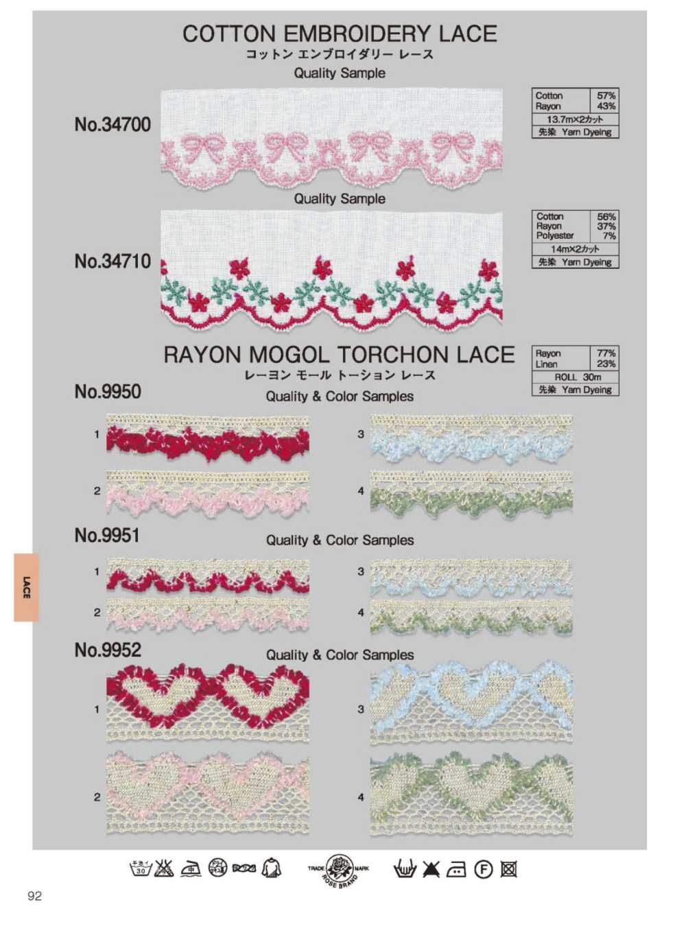 34700 コットンエンブロイダリーレース (約32MM) ROSE BRAND(丸進)