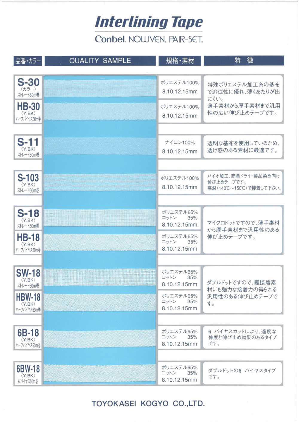 S-30 Interlining Tape ストレート[伸止テープ] コンベル