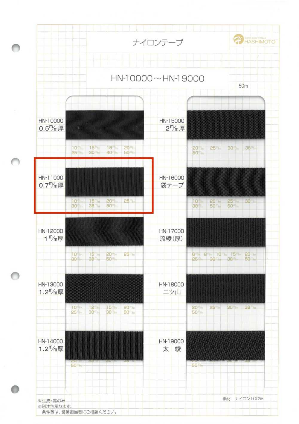 HN-11000 0.7mm厚 ナイロンテープ[リボン・テープ・コード] ノンネーム
