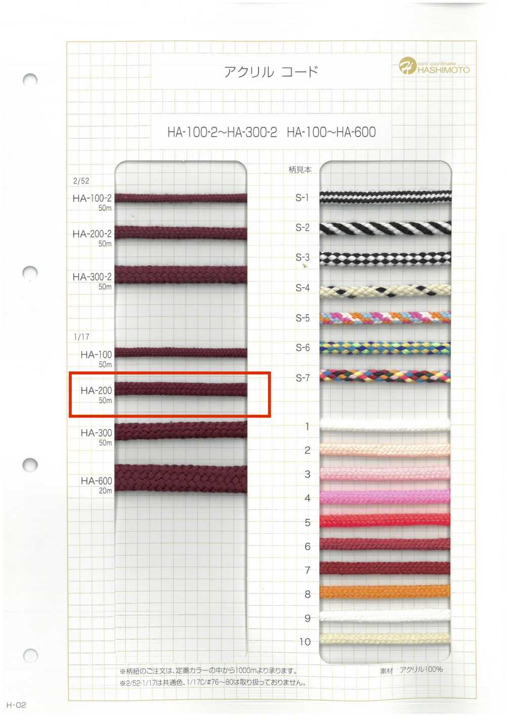 HA-200 1/17 200スピンドルコード[リボン・テープ・コード] ノンネーム