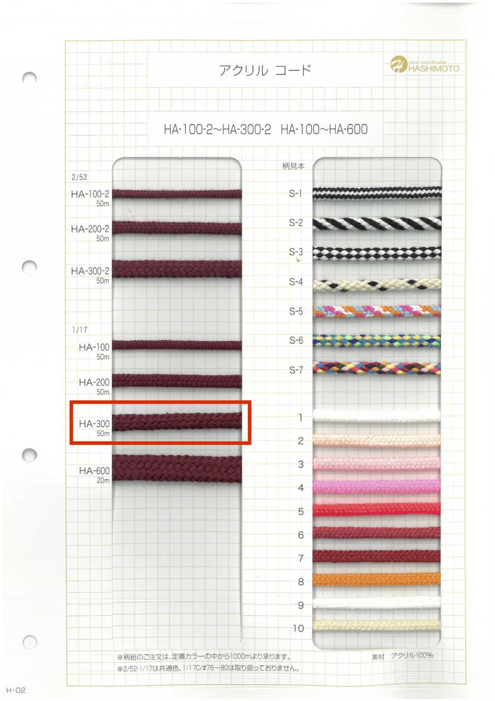 HA-300 1/17 300スピンドルコード[リボン・テープ・コード] ノンネーム