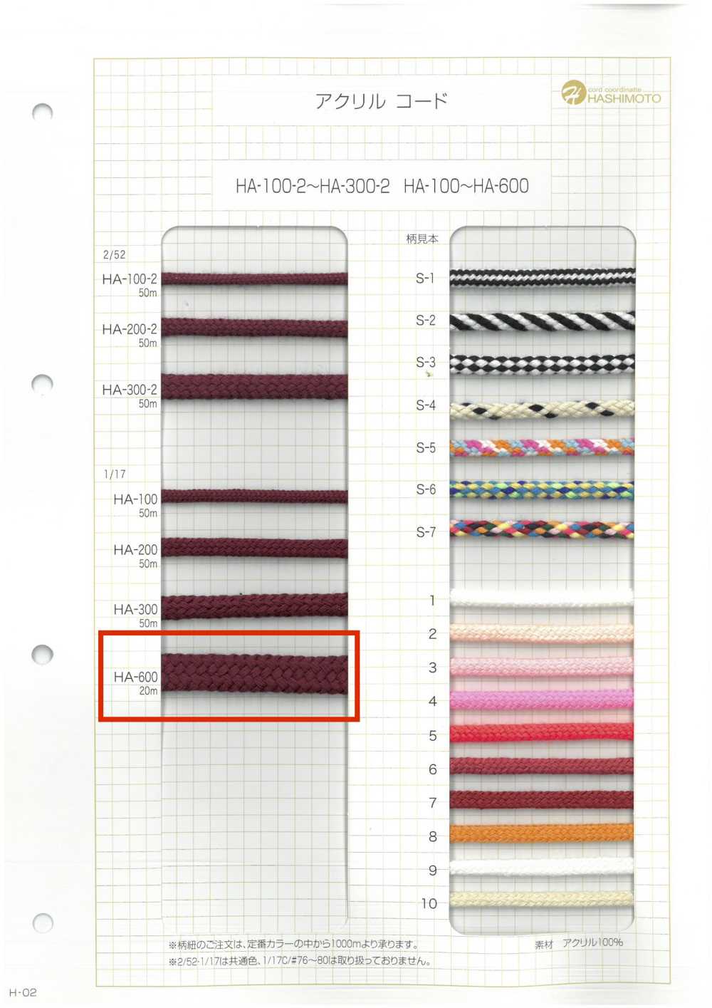 HA-600 1/17 600スピンドルコード[リボン・テープ・コード] ノンネーム