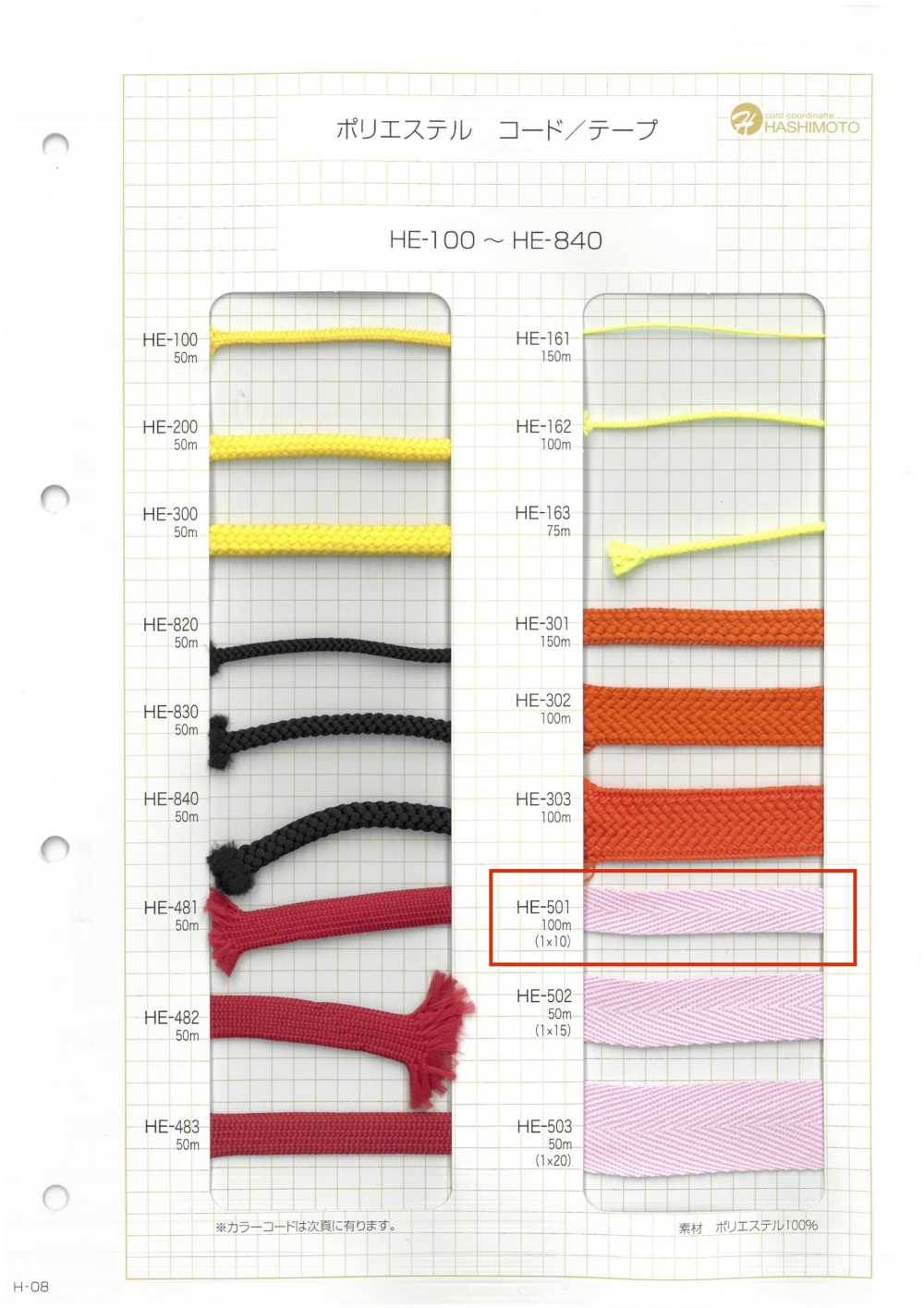 HE-501 エステル杉綾テープ 1×10[リボン・テープ・コード] ノンネーム