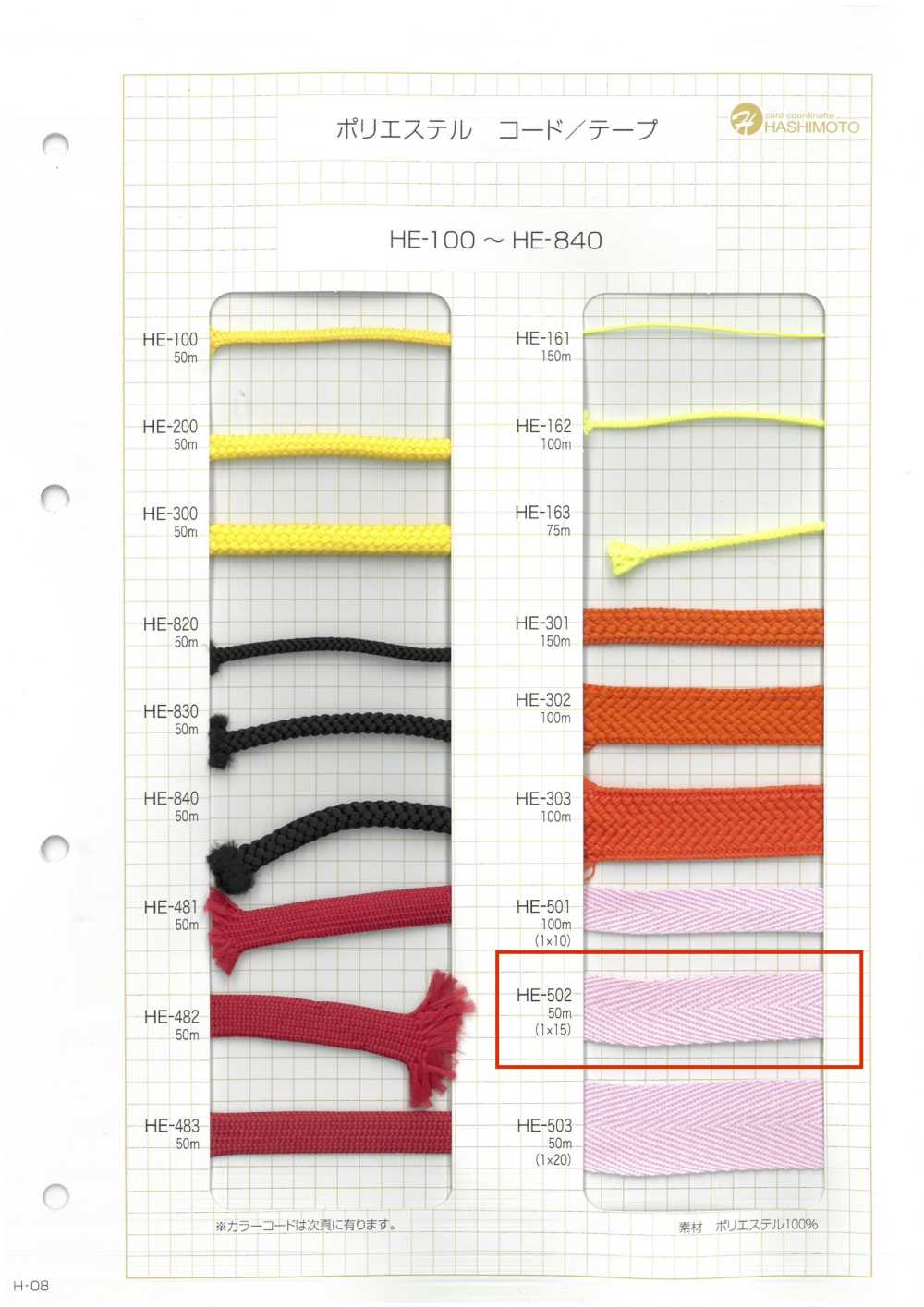 HE-502 エステル杉綾テープ 1×15[リボン・テープ・コード] ノンネーム
