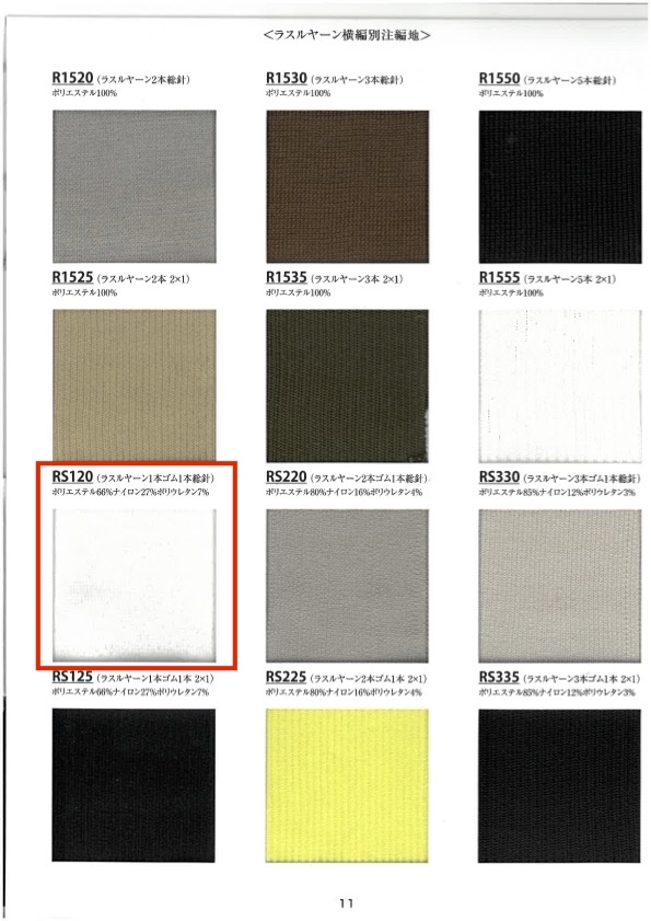 RS120 リブ ラスルヤーン 1本ゴム 1本総針  60cm巾 竹中商事