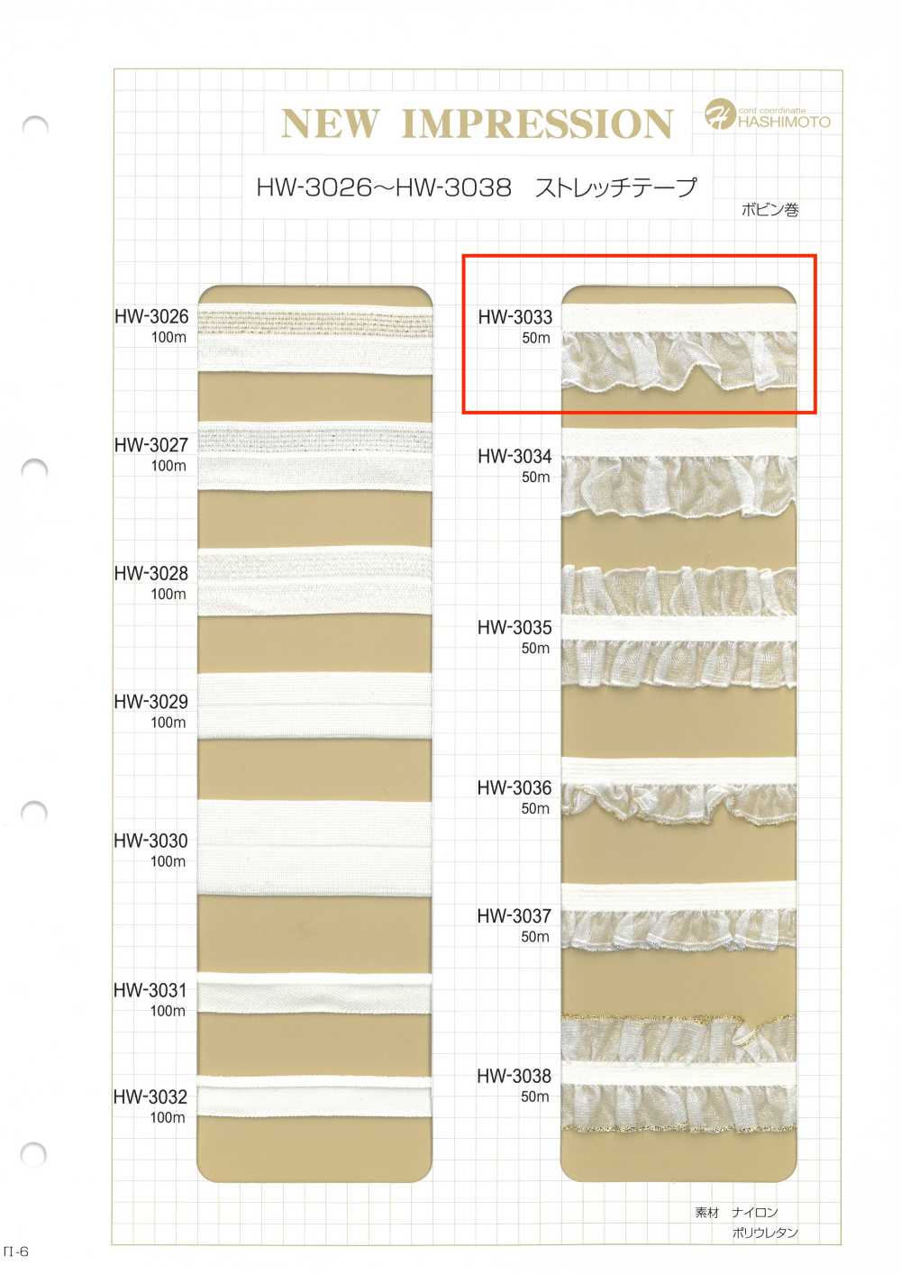 HW-3033 オーガンジーフリル ストレッチテープ[リボン・テープ・コード] ノンネーム