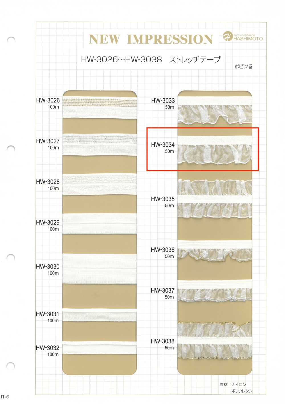 HW-3034 オーガンジーフリルストレッチテープ[リボン・テープ・コード] ノンネーム