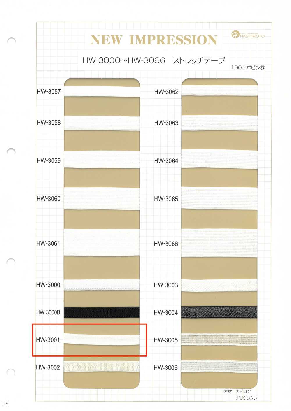 HW-3001 ストレッチテープ 光沢肩ゴム[リボン・テープ・コード] ノンネーム