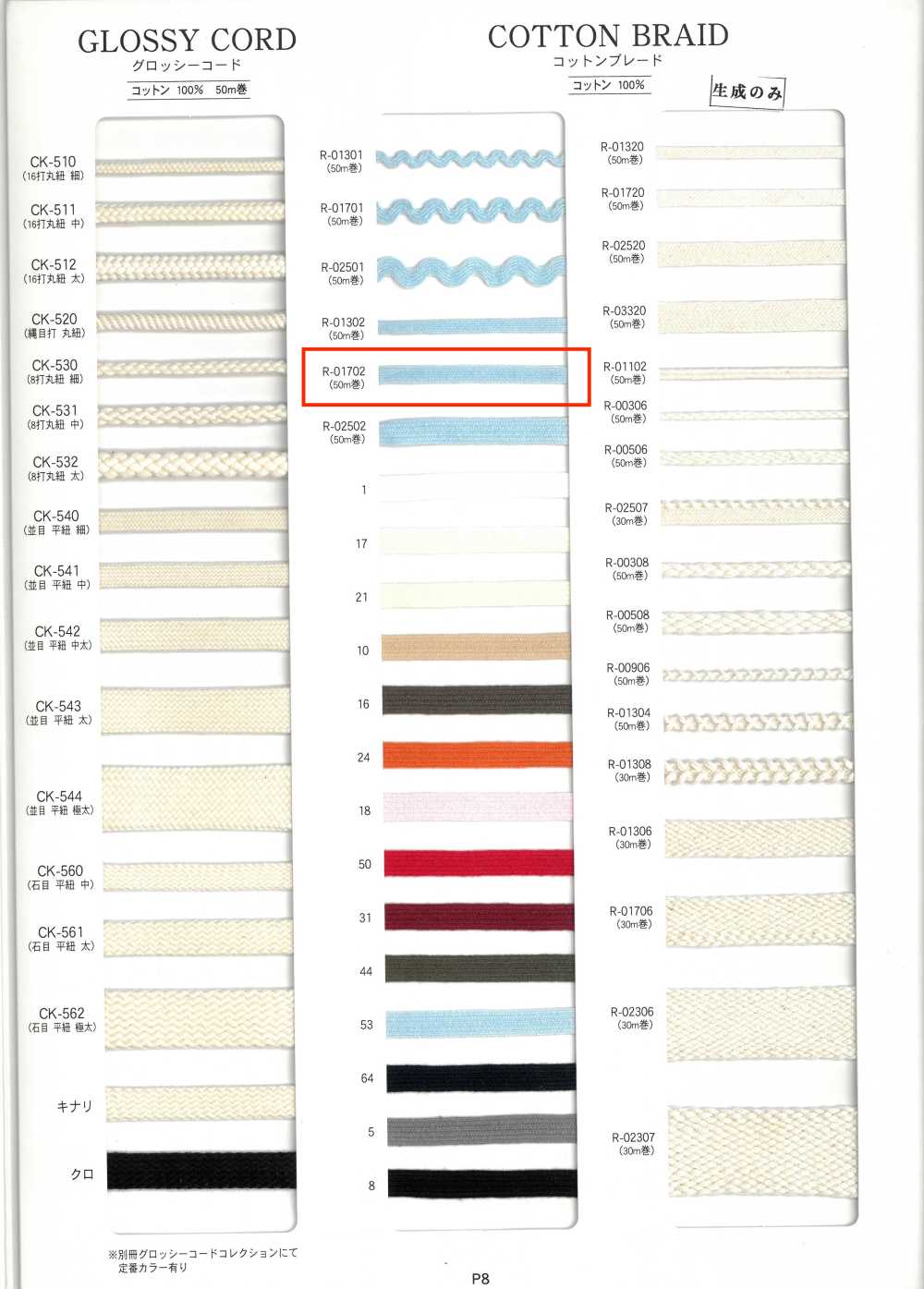 R-01702 コットンブレード[リボン・テープ・コード] RIVER