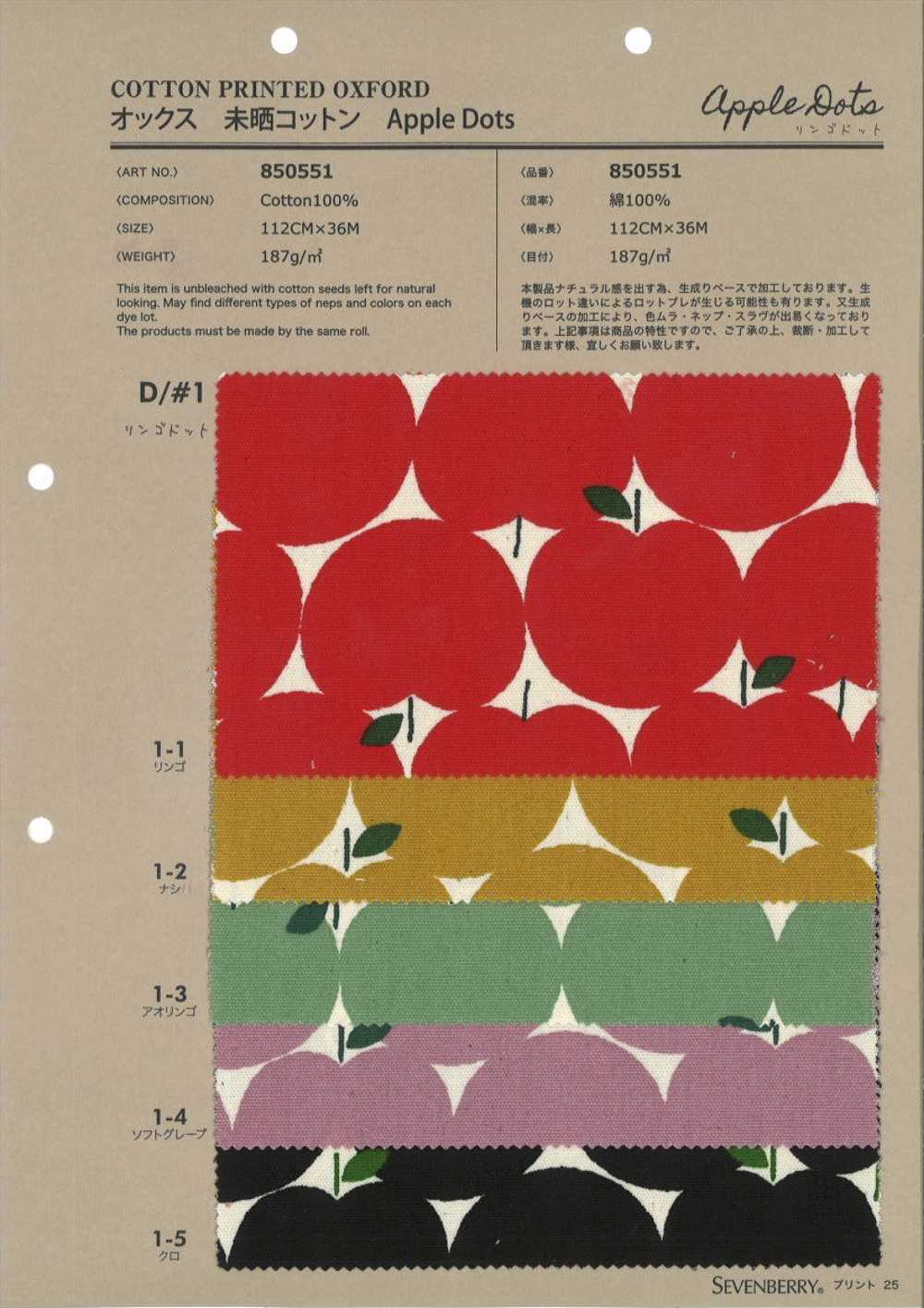 850551 オックス 未晒 コットン Apple Dots[生地] VANCET