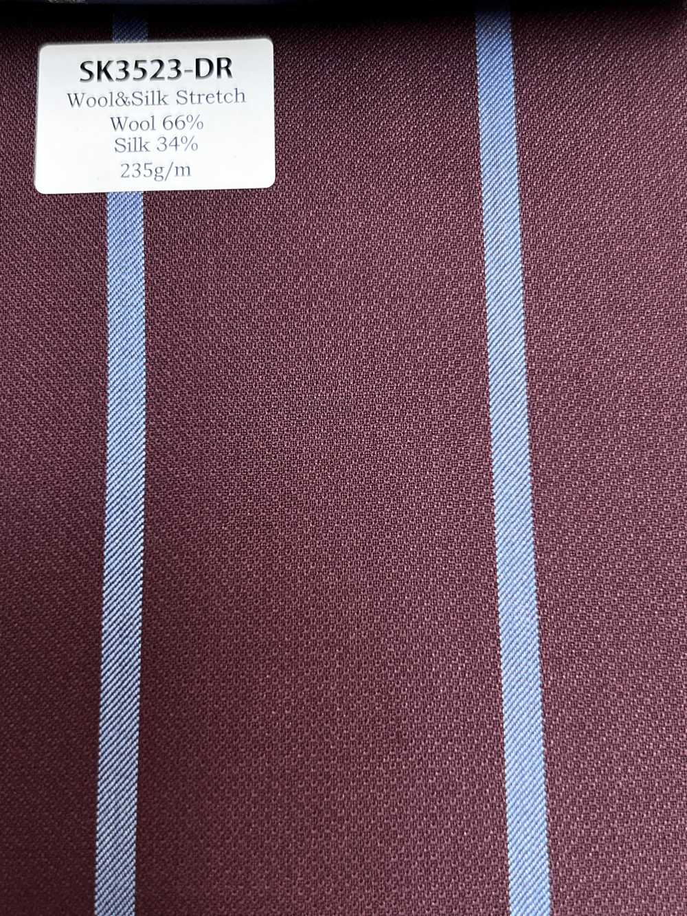 SK3523-DR 定番  国産 シルクウールストレッチ ストライプ ダークレッド[生地] 細井商事株式会社