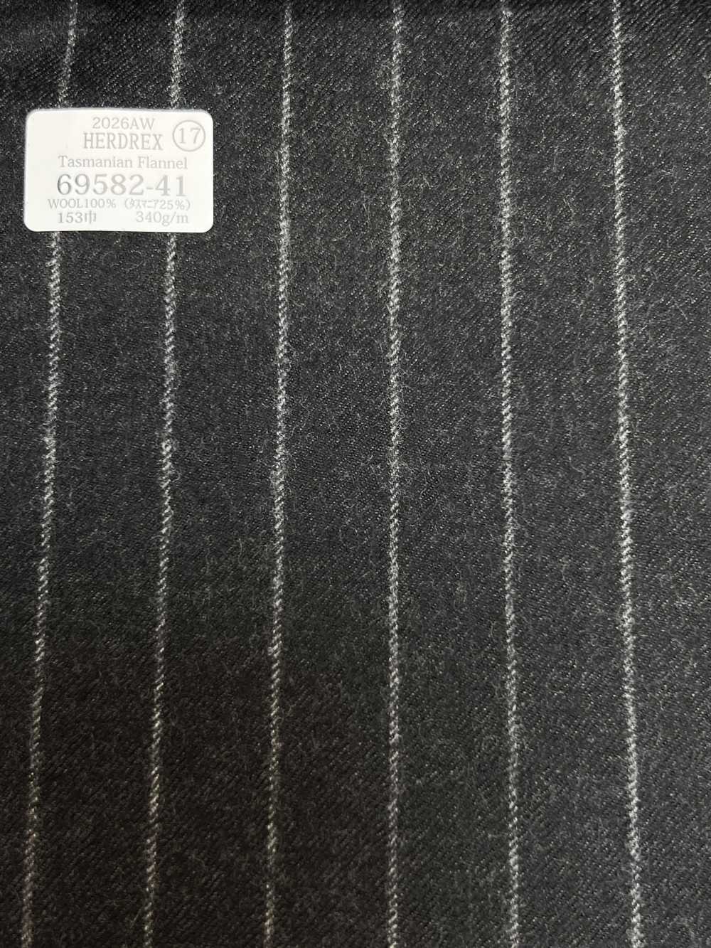 69582-41 26AW HERDREX 【Tasmanian Flannel】 シルクアンドウール チャコール ストライプ[生地] 国島株式会社