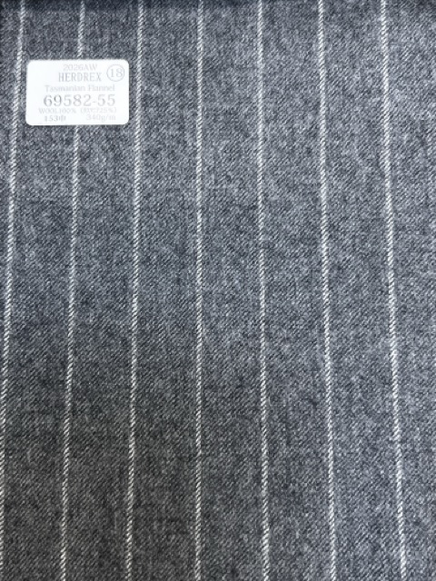 69582-55 26AW HERDREX 【Tasmanian Flannel】 シルクアンドウール グレー ストライプ[生地] 国島株式会社