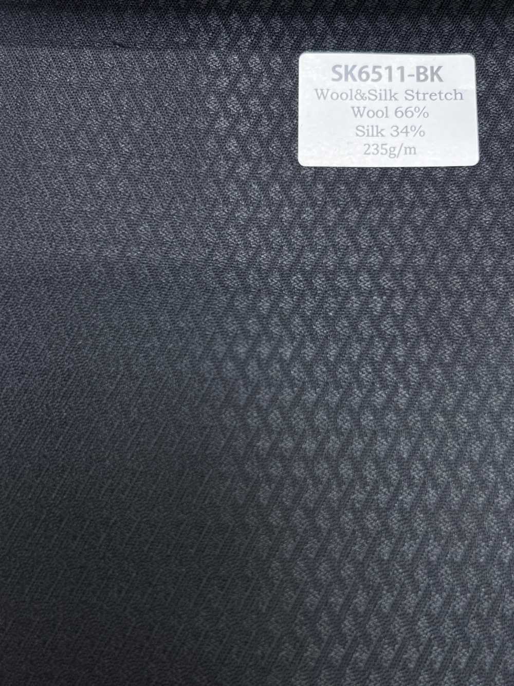 SK6511-BK 国産 シルクウールストレッチ ブラック ダイヤ柄[生地] 細井商事株式会社