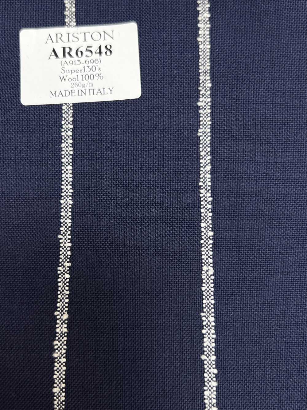 AR6548 ARISTON Super130's ネイビー×白 ストライプ[生地] 細井商事株式会社