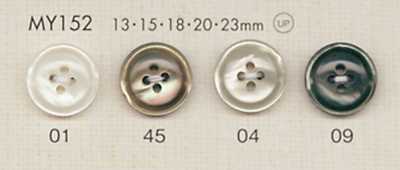 MY152 DAIYA BUTTONS フチ有り 四つ穴 貝調ポリエステルボタン