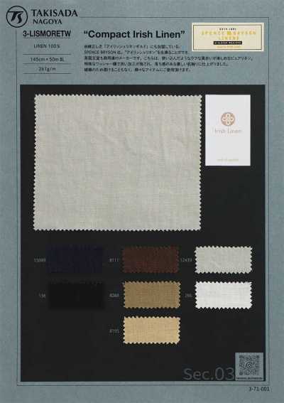 3-LISMORETW SPENCE BRYSON（スペンスブライソン） IRISH LINEN WASHED IRISH LINEN アイリッシュリネン ウォッシュド加工 リネンツイル