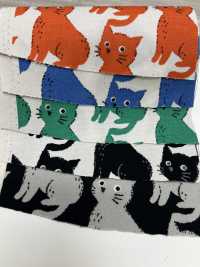 850575 オックス 未晒コットン ねこちどり[生地] VANCET サブ画像