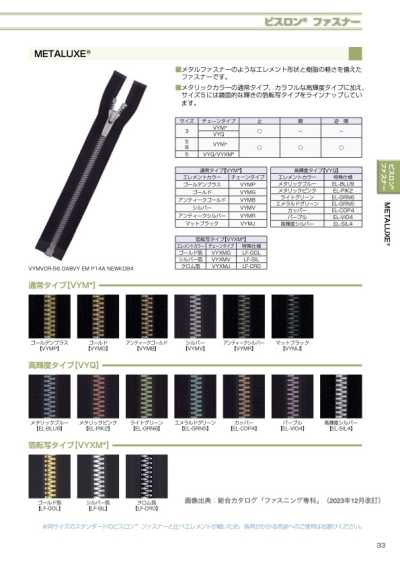 5VYMGMR-OUTLET METALUXEビスロンファスナー 5サイズ ゴールド 逆開【アウトレット】