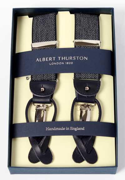 AT-3050 ALBERT THURSTON ヘリンボーン ネイビー エラスティック 35mm