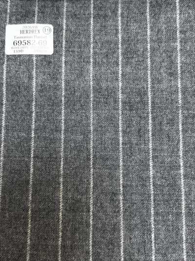 69582-69 26AW HERDREX 【Tasmanian Flannel】 シルクアンドウール ライトグレー ストライプ