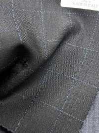 ZA4641 MARZOTTO Super110's ブラック×ブルー 刺繍チェック[生地] 細井商事株式会社 サブ画像
